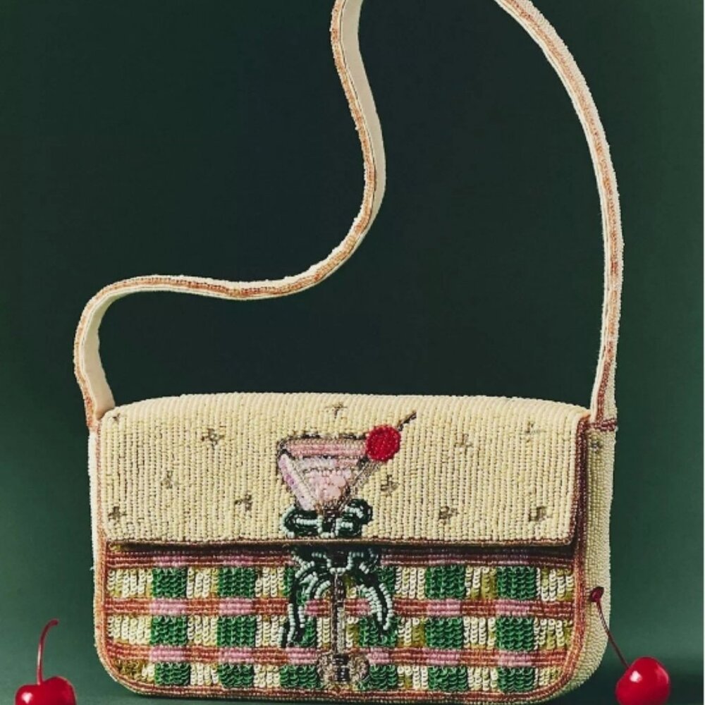 Anthropologie Fiona Beaded Cocktail Plaid Martini Bag nwt